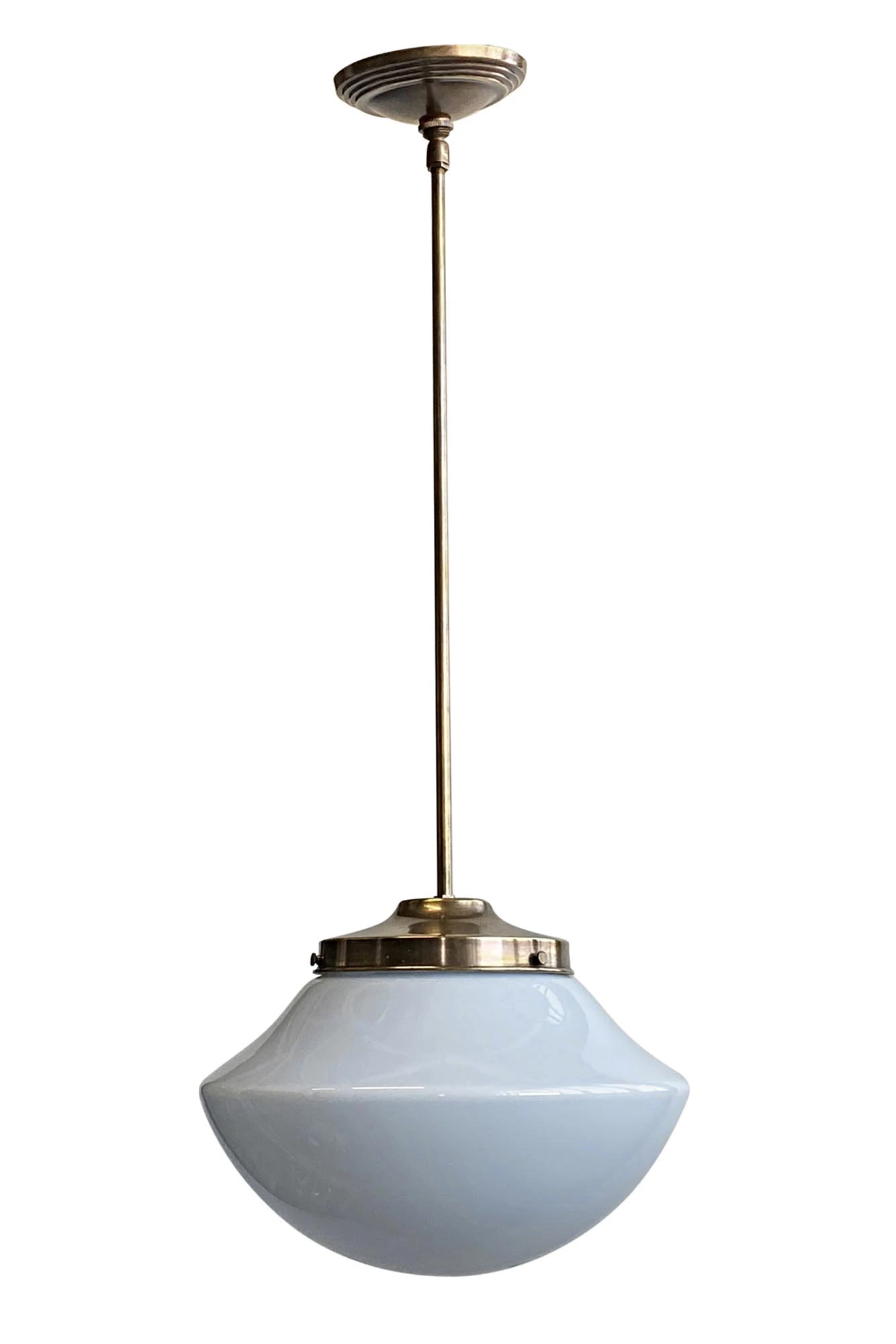 1960s Mushroom Schoolhouse 12 In. Globe Brass Pendant Light 3 1960s Mushroom Schoolhouse 12 In. Globe Brass Pendant Light