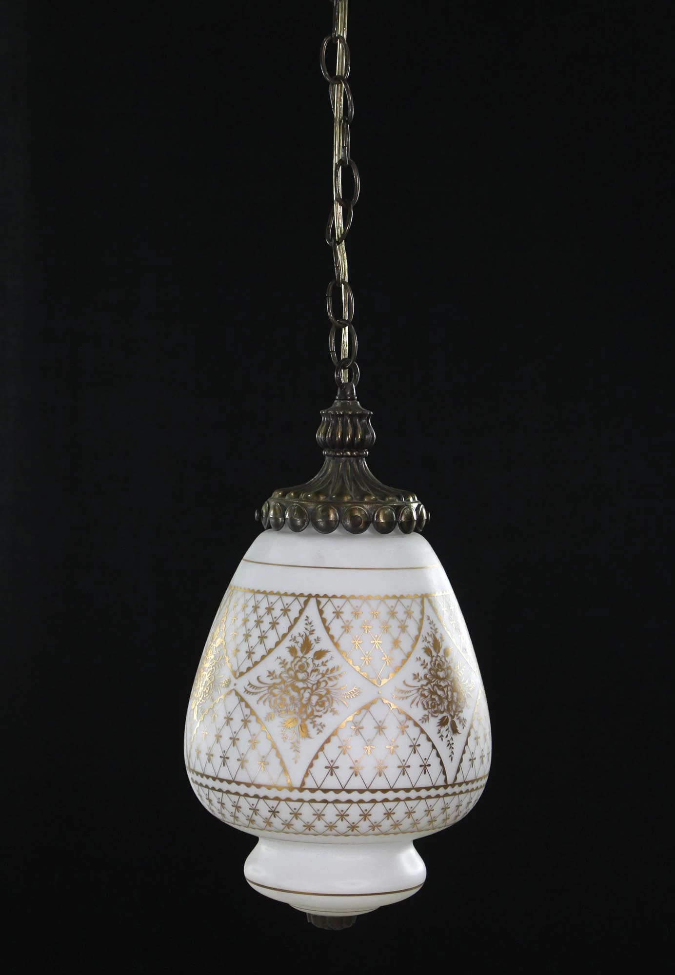 1960s White Glass Gold Detail Pendant Light 3 1960s White Glass Gold Detail Pendant Light