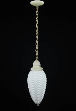 1970s Hollywood Regency White Draped Cone Globe Pendant Light