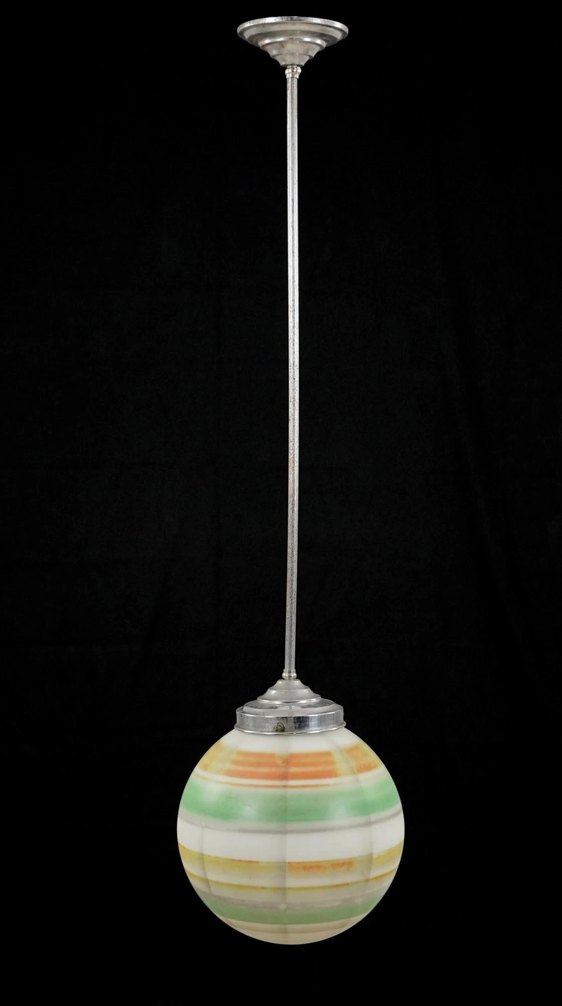 34.5 In. Mid Century Striped Glass Globe Nickel Steel Pendant Light 3 34.5 In. Mid Century Striped Glass Globe Nickel Steel Pendant Light