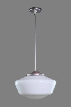 Antique 14 In. Large Milk Glass Schoolhouse Pole Pendant Light