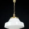 Antique 15 In. Schoolhouse White Milk Glass & Brass Chain Pendant Light