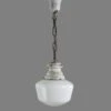 Antique 8 In. Milk Glass Brass Chain Schoolhouse Pendant Light
