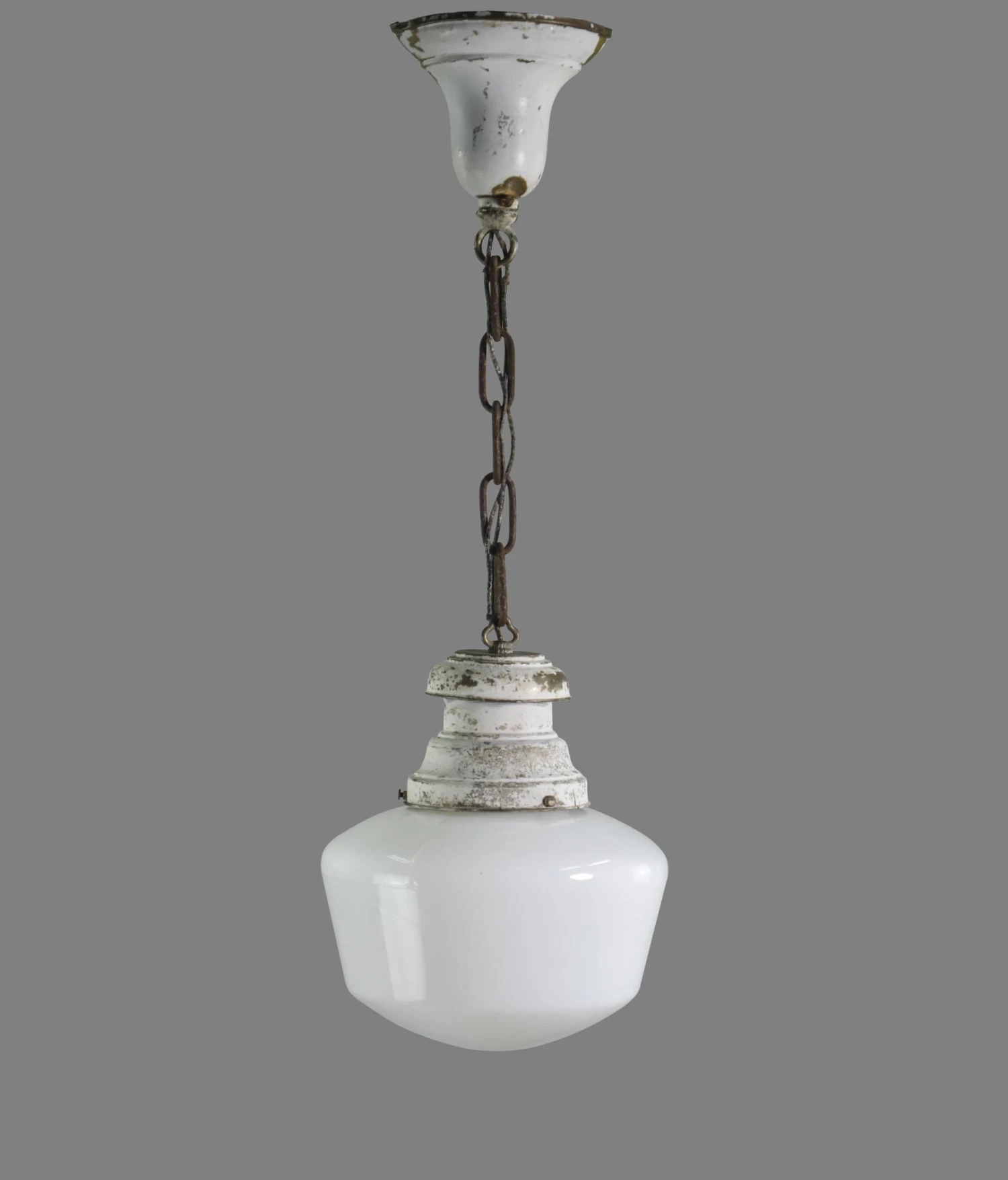 Antique 8 In. Milk Glass Brass Chain Schoolhouse Pendant Light 3 Antique 8 In. Milk Glass Brass Chain Schoolhouse Pendant Light