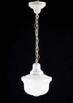 Antique Schoolhouse 10 In. Milk Glass & White Chain Pendant Light