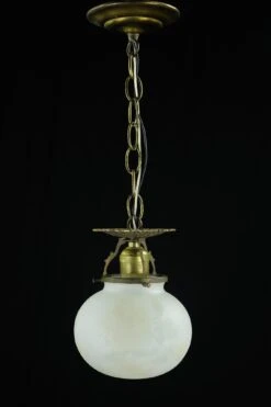 Antique Traditional Spherical White Glass Globe Brass Pendant Light