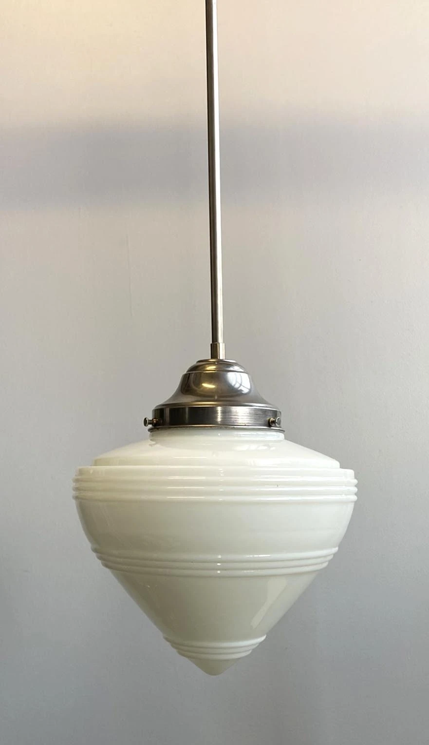 Original Cone Milk Glass Shade Steel Pole Pendant Light 5 Original Cone Milk Glass Shade Steel Pole Pendant Light - Image 3