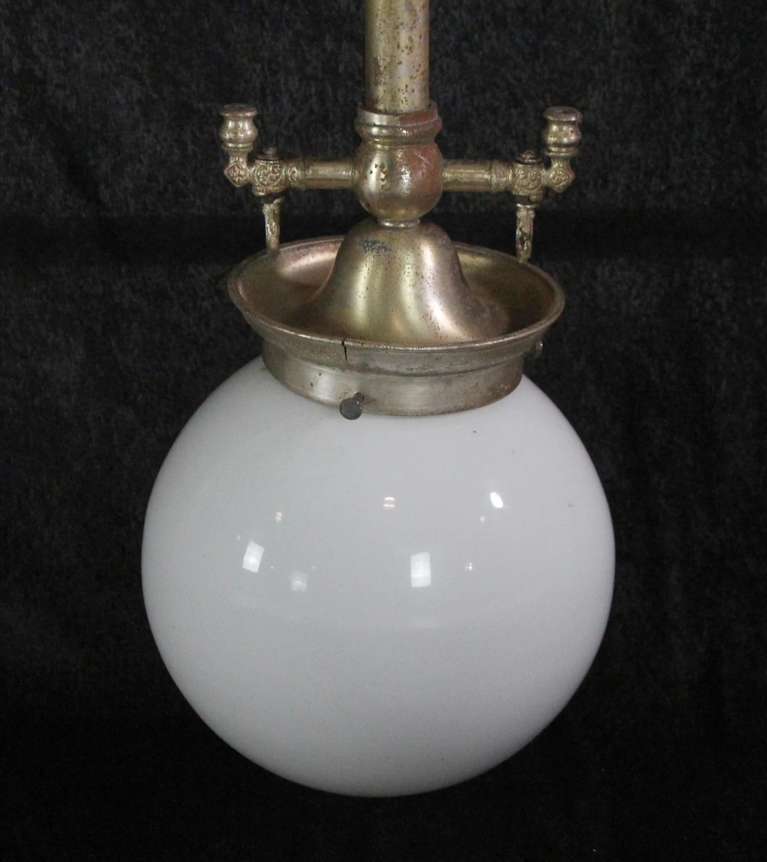 Vintage Opaline Glass Silvered Brass Pole Pendant Light 5 Vintage Opaline Glass Silvered Brass Pole Pendant Light - Image 3