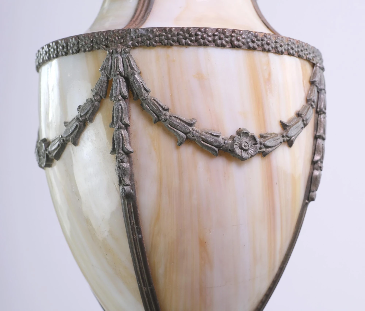 Late 19th Century Converted Gas Pendant Lantern With Curved Stained Glass Shade 5 Late 19th Century Converted Gas Pendant Lantern With Curved Stained Glass Shade - Image 3