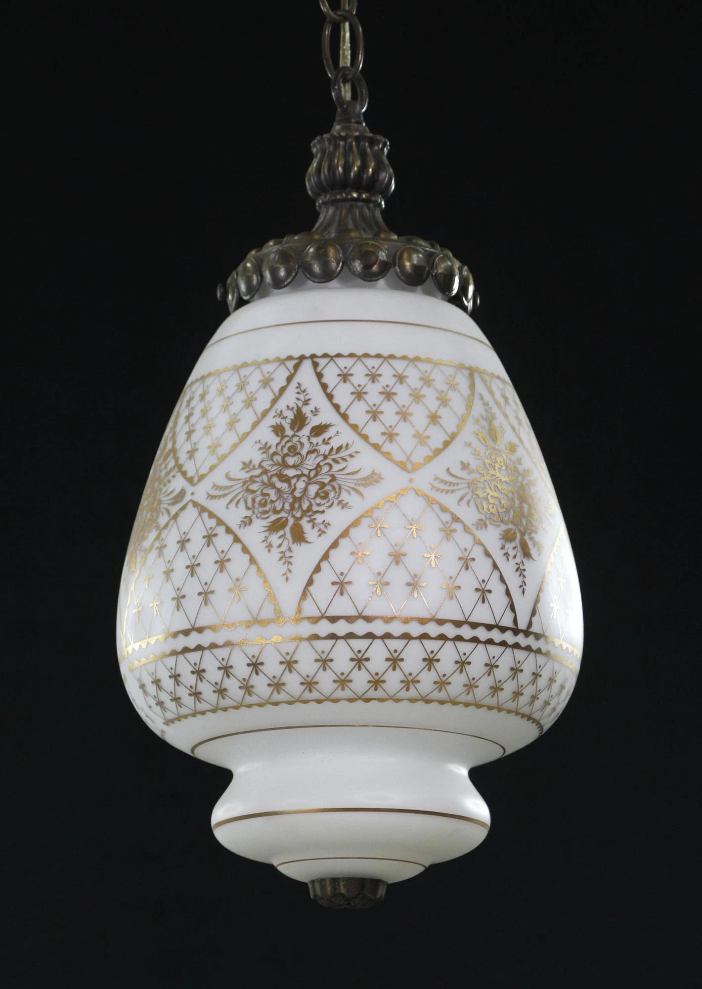 1960s White Glass Gold Detail Pendant Light 5 1960s White Glass Gold Detail Pendant Light - Image 3