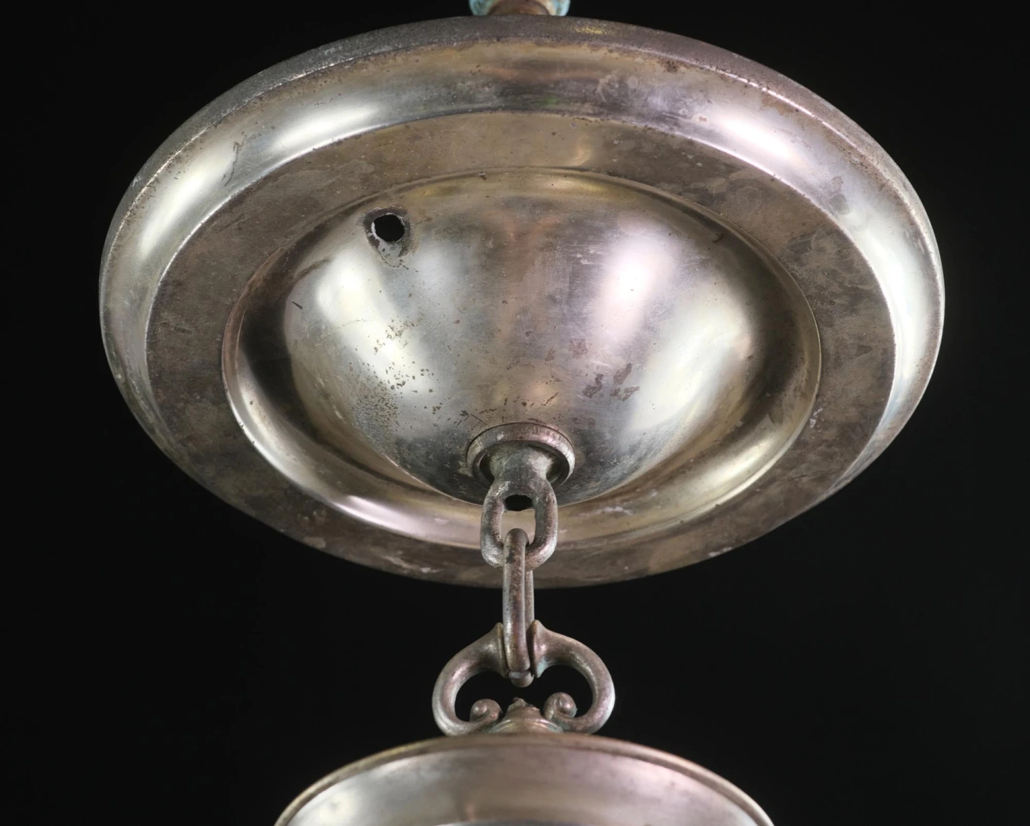 Iridescent Etched Steuben Glass & Silvered Brass Pendant Light 5 Iridescent Etched Steuben Glass & Silvered Brass Pendant Light - Image 3