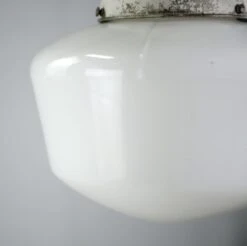 Antique 8 In. Milk Glass Brass Chain Schoolhouse Pendant Light 13 Antique 8 In. Milk Glass Brass Chain Schoolhouse Pendant Light -OGT Sale Store globes for sale q280257