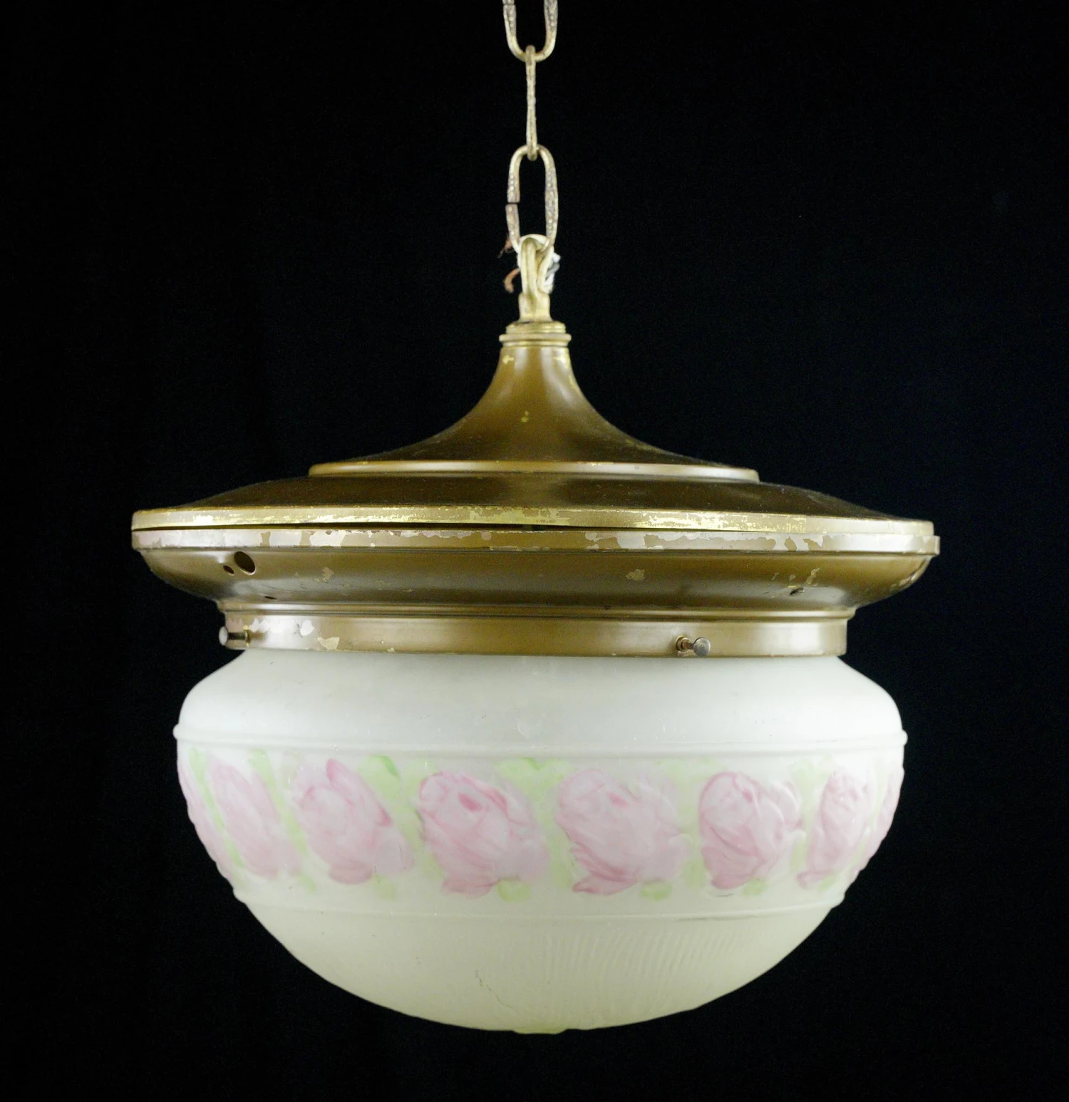 Traditional Floral White Glass Globe Brass Chain Pendant Light 5 Traditional Floral White Glass Globe Brass Chain Pendant Light - Image 3