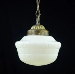 Antique Schoolhouse Brick Pattern Milk Glass Globe Brass Chain Pendant Light 12 Antique Schoolhouse Brick Pattern Milk Glass Globe Brass Chain Pendant Light -OGT Sale Store globes for sale q283001