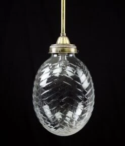Italian Chevron Etched Crystal Egg Shaped Brass Pole Pendant Light -OGT Sale Store globes for sale q283131