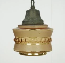 Vintage Tan Glass Globe Bronze Chain Pendant Light -OGT Sale Store globes for sale q285055