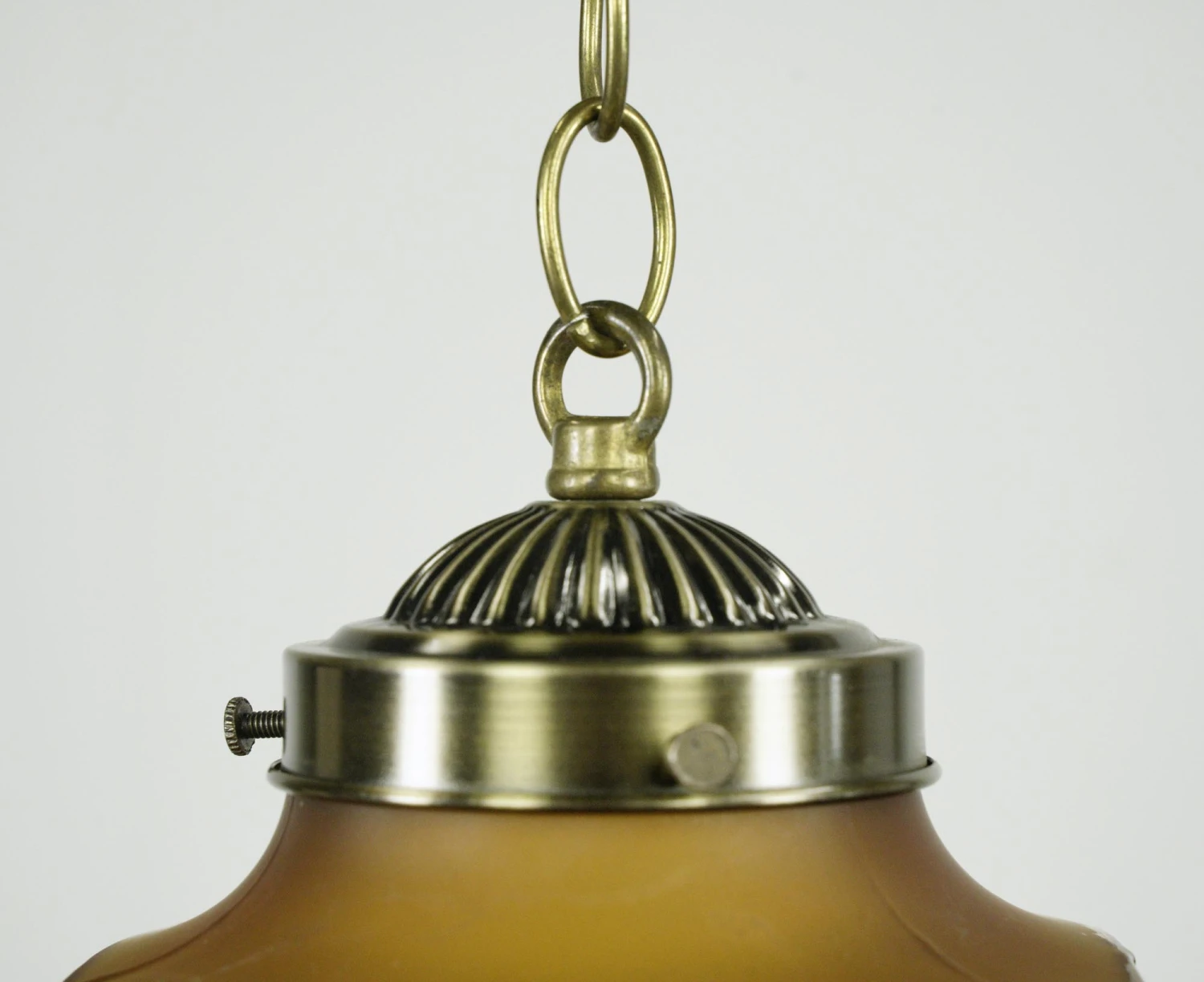 Vintage Greek Key Amber Glass & Steel Chain Pendant Light 5 Vintage Greek Key Amber Glass & Steel Chain Pendant Light - Image 3