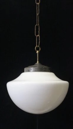 Hand Blown Mushroom Milk Glass School House Pendant Light