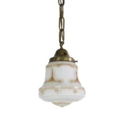 Hand Painted 1910s Victorian Cast Glass Vestibule Pendant Light