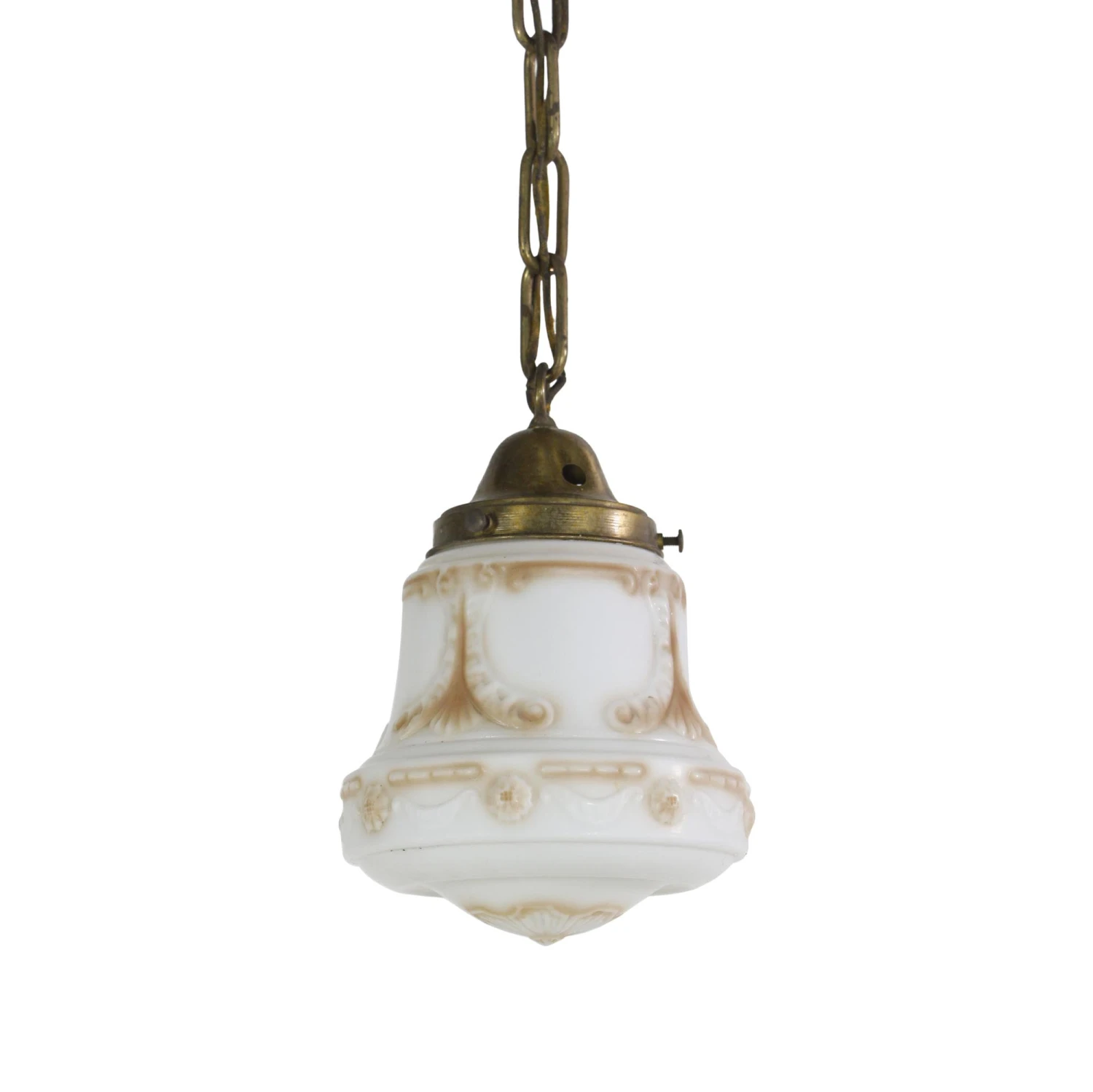 Hand Painted 1910s Victorian Cast Glass Vestibule Pendant Light 3 Hand Painted 1910s Victorian Cast Glass Vestibule Pendant Light