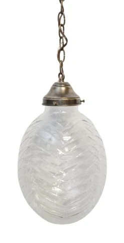 Large Egg Shaped Etched Crystal Pendant Light