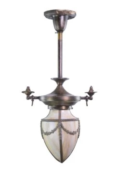 Late 19th Century Converted Gas Pendant Lantern With Curved Stained Glass Shade