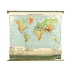 1950s Landform Physical Political Series Roll Up World Map