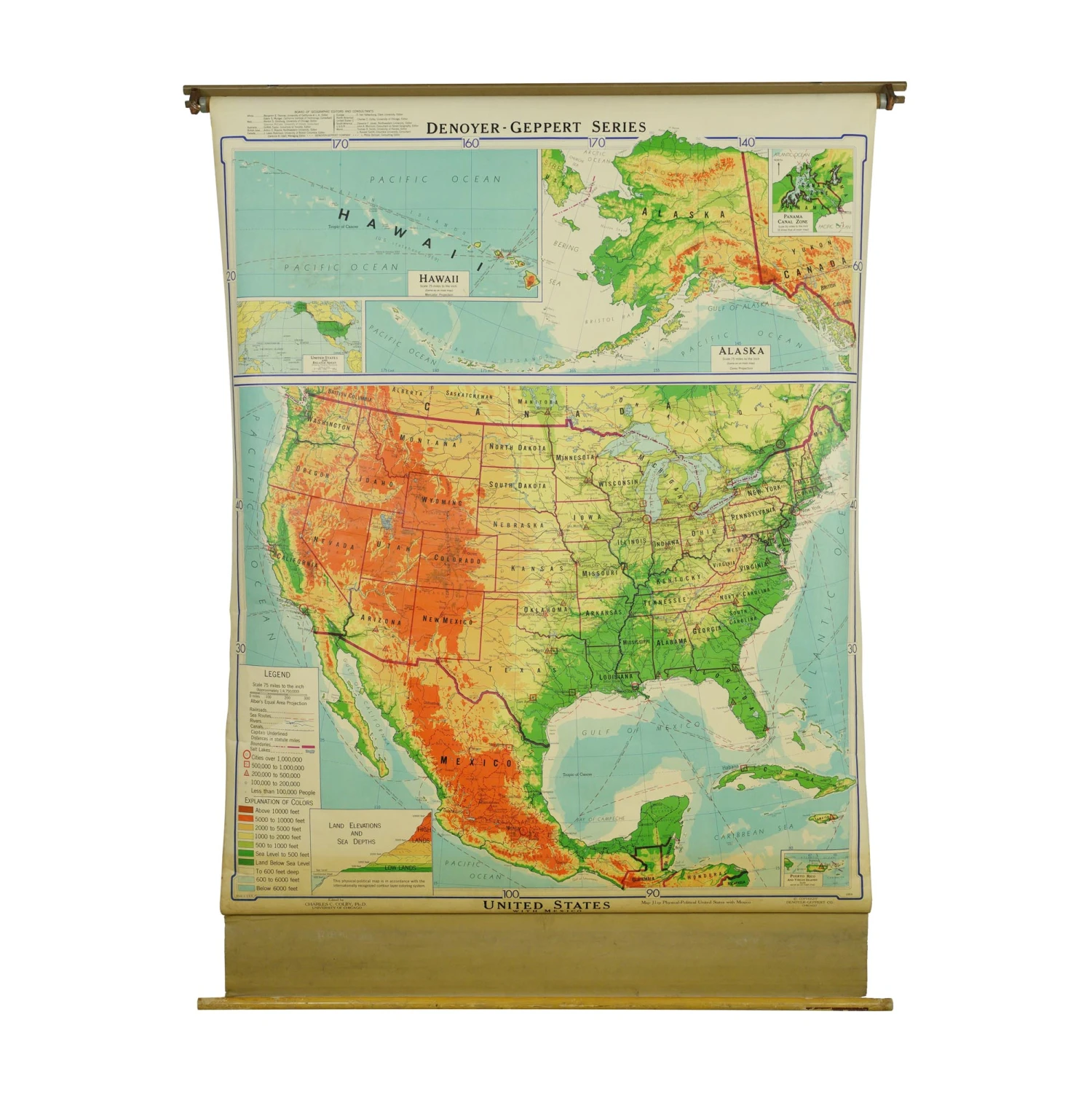 1964 Denoyer Geppert Series Canvas Mid America Roll Up Map 3 1964 Denoyer Geppert Series Canvas Mid America Roll Up Map