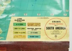Vintage Cram’s Physical Political Roll Up School Map Of South America -OGT Sale Store globes maps for sale q283325