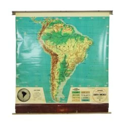 Vintage Cram’s Physical Political Roll Up School Map Of South America