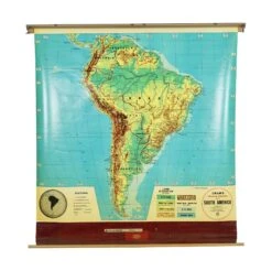 Vintage Cram’s Physical Political South America Roll Up School Map