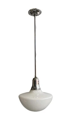Mid Century 11.25 In. Mushroom Milk Glass Pendant Light