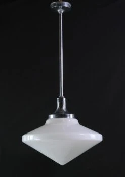 Mid Century 18 In. School House Conical Nickel Pole Pendant Light