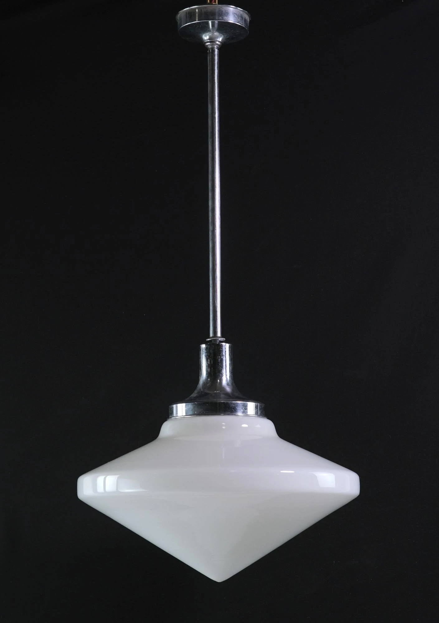 Mid Century 18 In. School House Conical Nickel Pole Pendant Light 3 Mid Century 18 In. School House Conical Nickel Pole Pendant Light