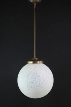 Mid Century Glass Globe Brass Pole Pendant Light