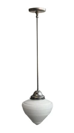 Original Cone Milk Glass Shade Steel Pole Pendant Light