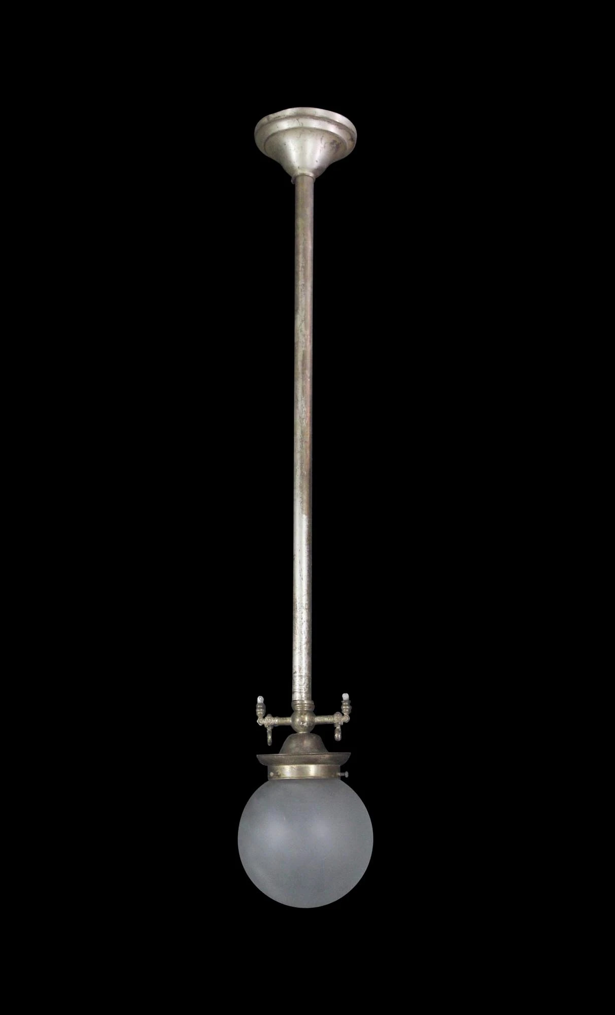 Original Frosted Glass Silvered Brass Pole Pendant Light 3 Original Frosted Glass Silvered Brass Pole Pendant Light