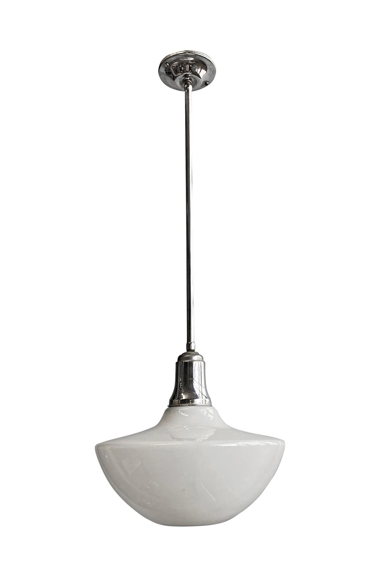 Mid Century 13.75 In. Mushroom Globe Nickel Pole Pendant Light 4 Mid Century 13.75 In. Mushroom Globe Nickel Pole Pendant Light - Image 2