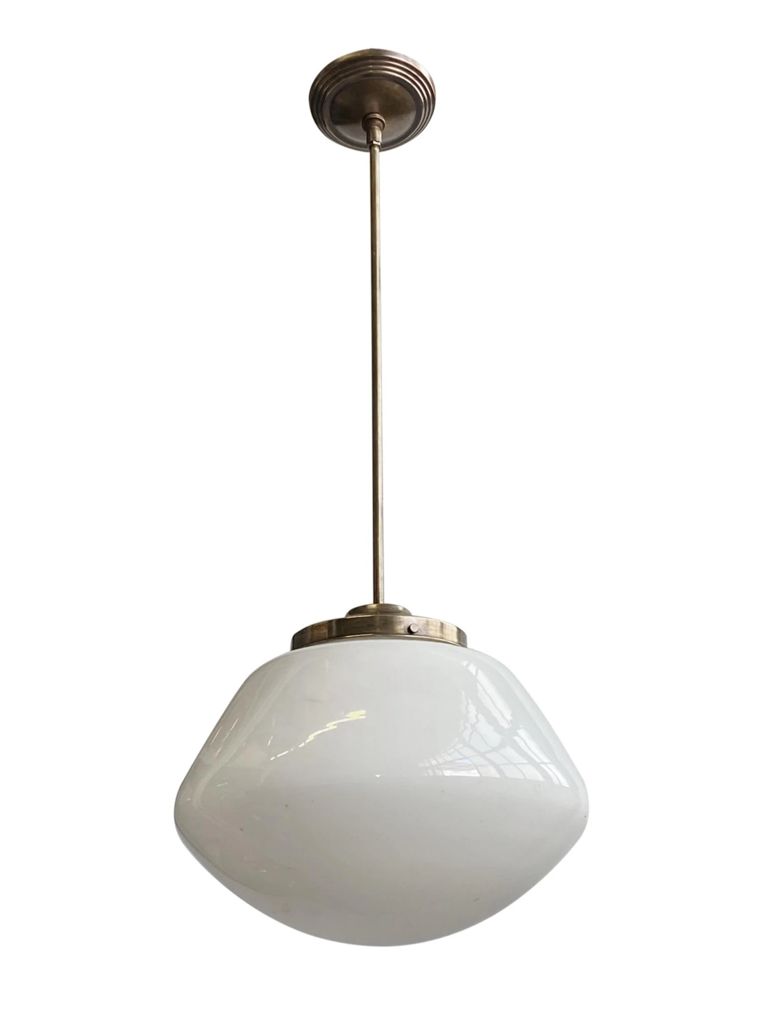 1940s Schoolhouse 14 In. Globe Brass Pole Pendant Light 4 1940s Schoolhouse 14 In. Globe Brass Pole Pendant Light - Image 2