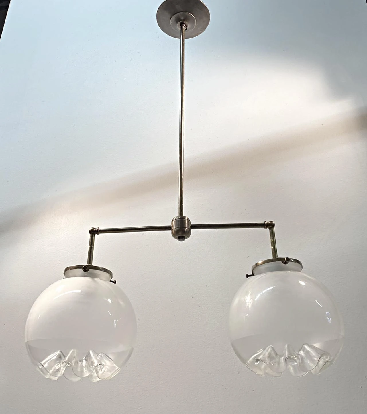 Mid Century Double Waffle Globe Pendant Light 4 Mid Century Double Waffle Globe Pendant Light - Image 2