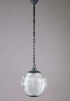 Paris Holophane 16 In. Pendant Street Light With Cross Reeded Glass
