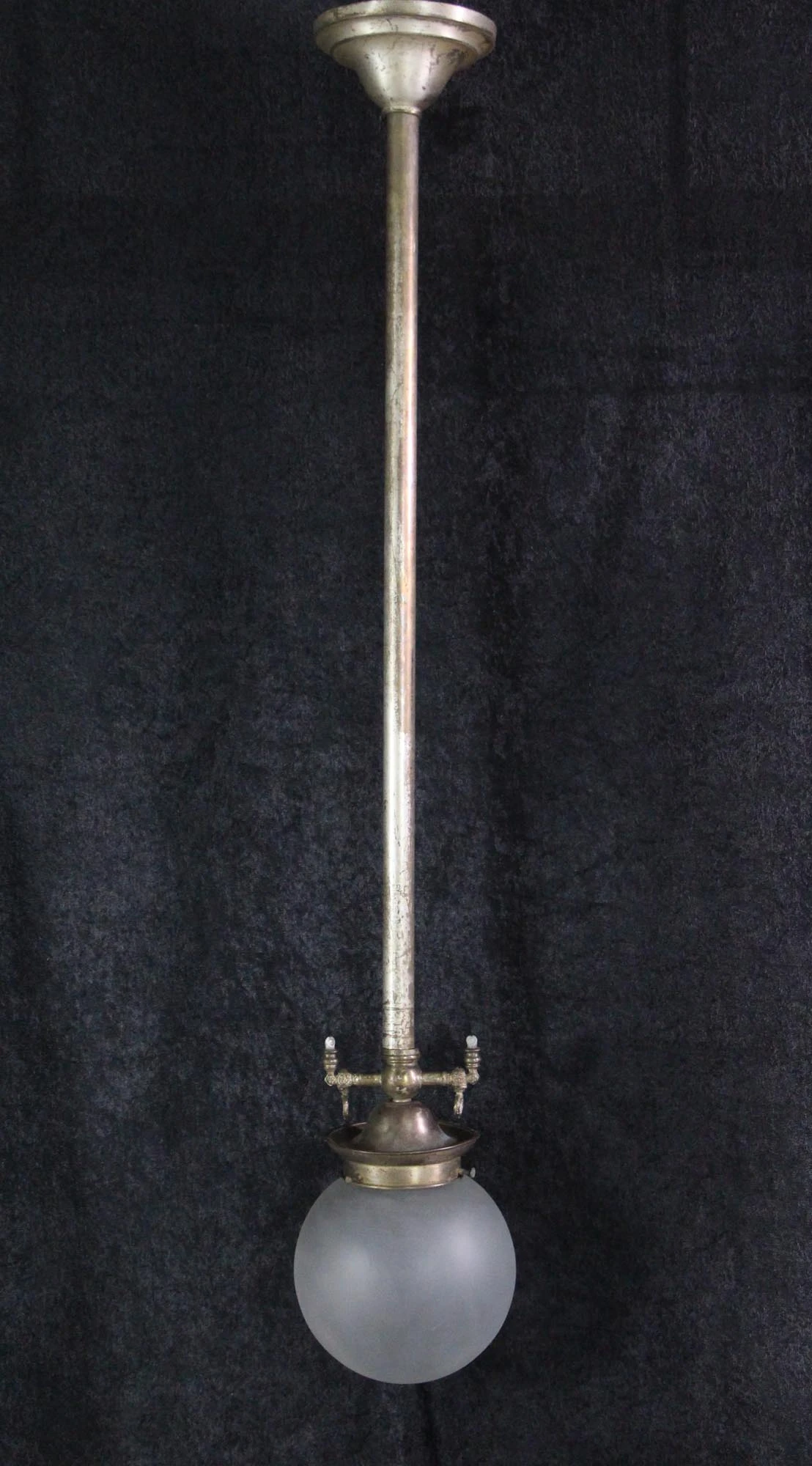 Original Frosted Glass Silvered Brass Pole Pendant Light 4 Original Frosted Glass Silvered Brass Pole Pendant Light - Image 2