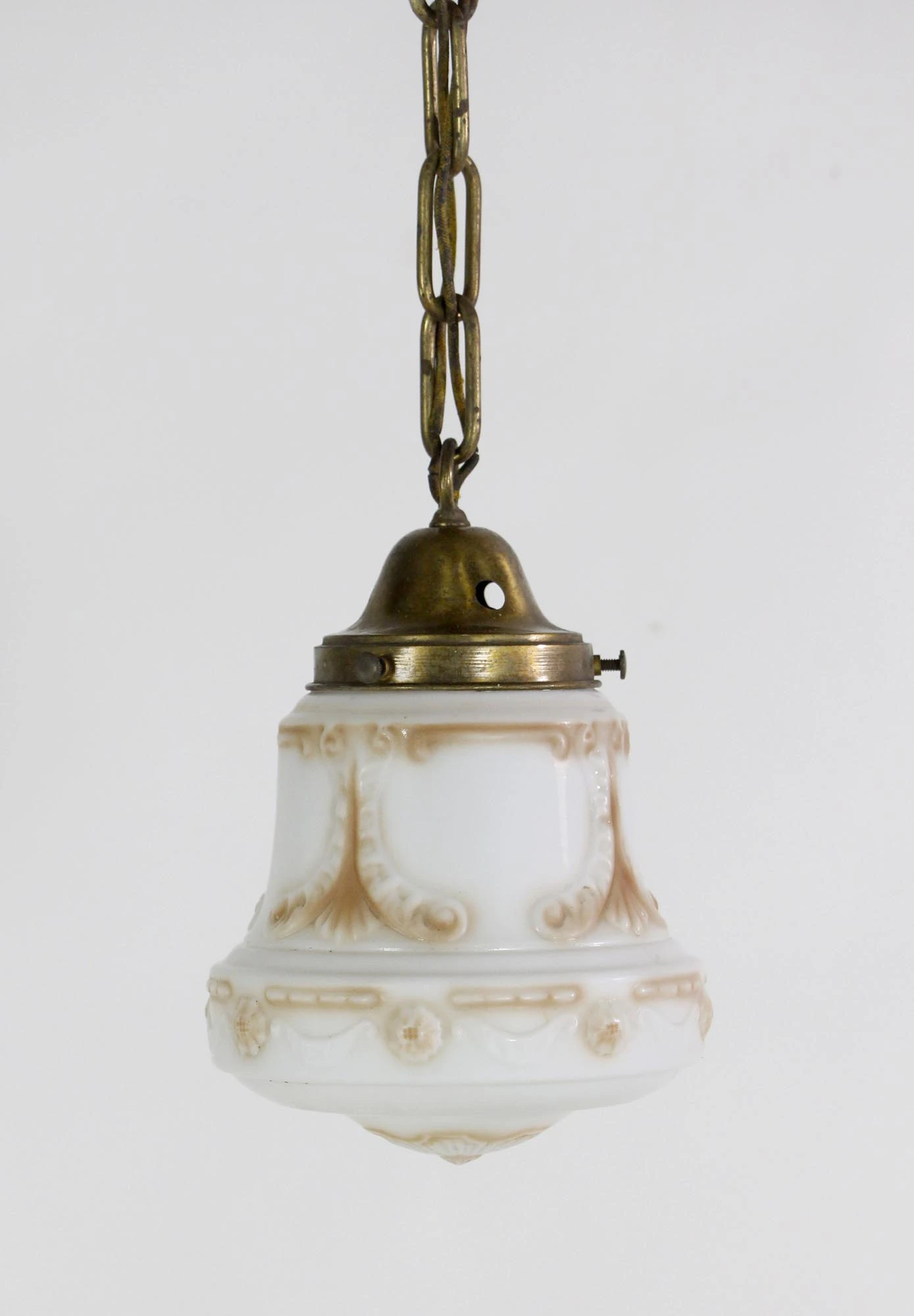 Hand Painted 1910s Victorian Cast Glass Vestibule Pendant Light 4 Hand Painted 1910s Victorian Cast Glass Vestibule Pendant Light - Image 2