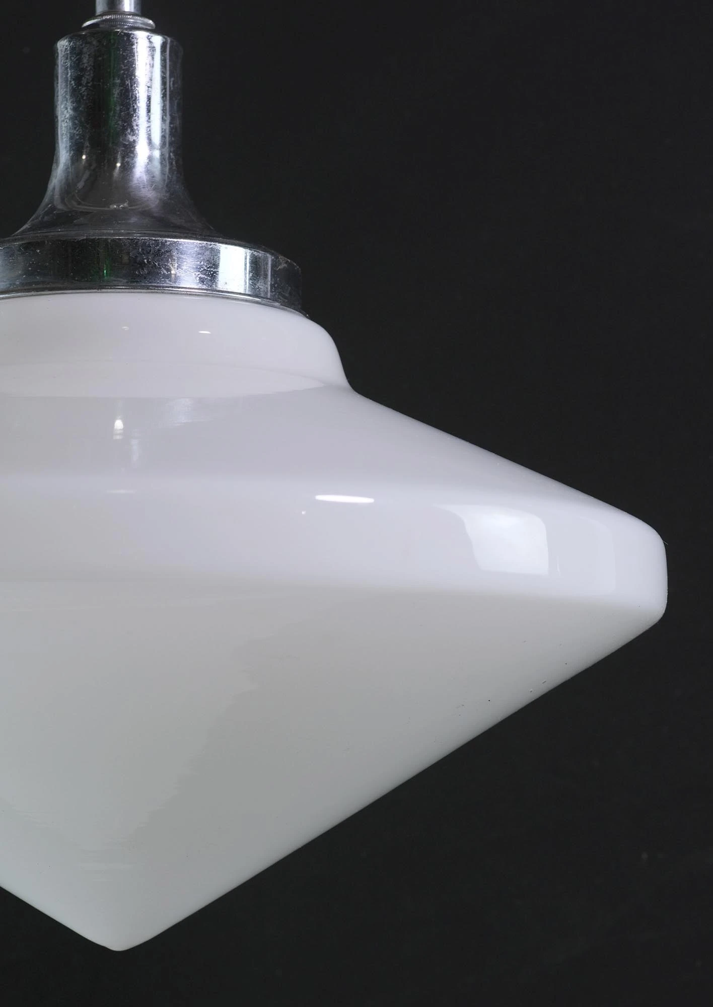 Mid Century 18 In. School House Conical Nickel Pole Pendant Light 4 Mid Century 18 In. School House Conical Nickel Pole Pendant Light - Image 2