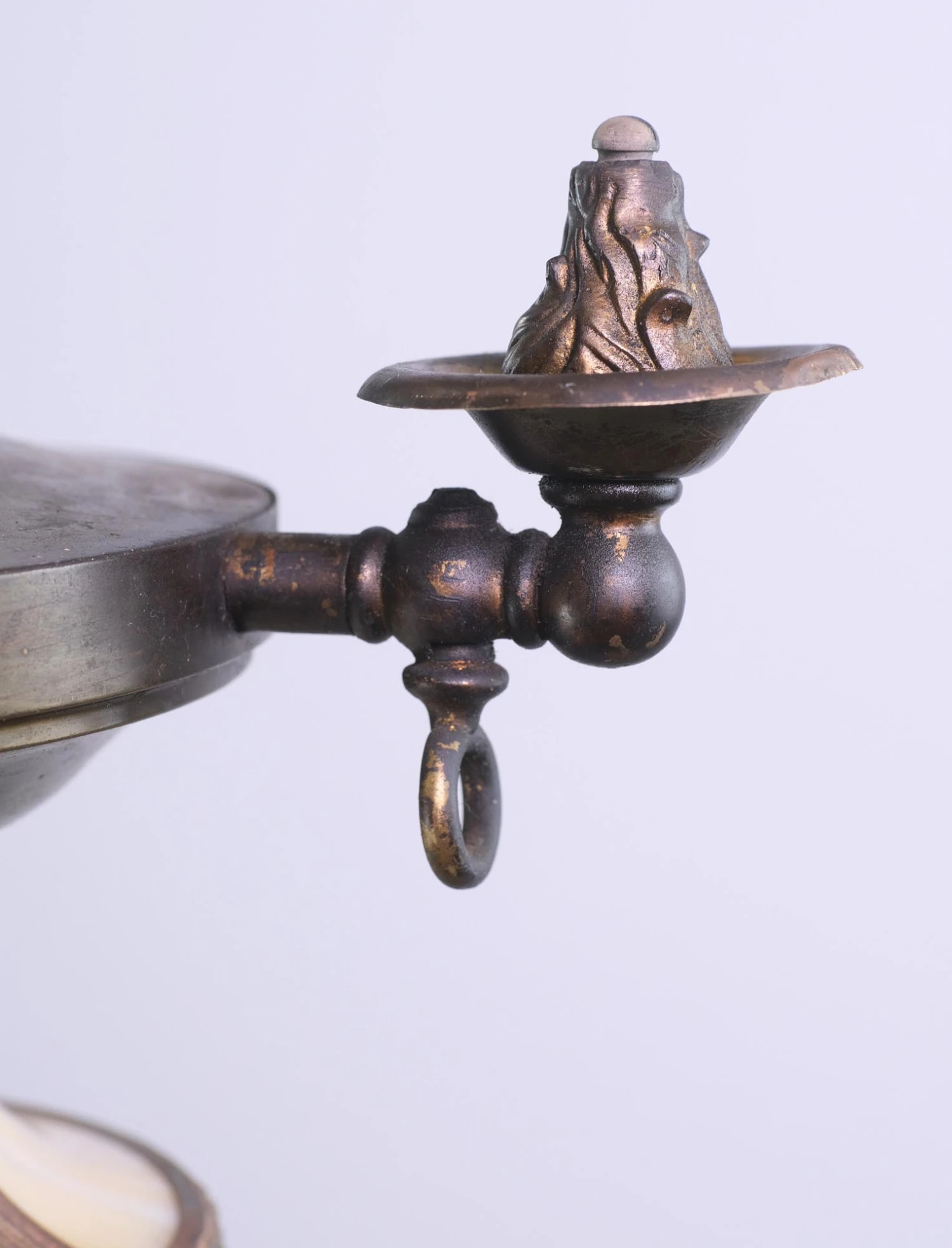 Late 19th Century Converted Gas Pendant Lantern With Curved Stained Glass Shade 4 Late 19th Century Converted Gas Pendant Lantern With Curved Stained Glass Shade - Image 2