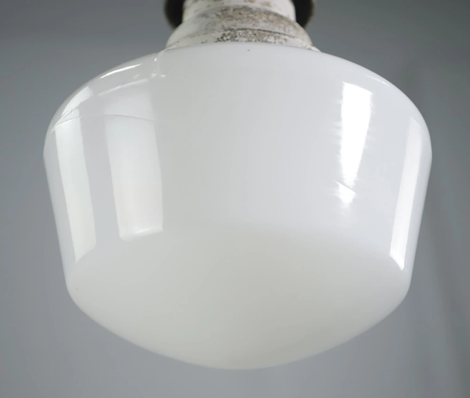 Antique 8 In. Milk Glass Brass Chain Schoolhouse Pendant Light 4 Antique 8 In. Milk Glass Brass Chain Schoolhouse Pendant Light - Image 2