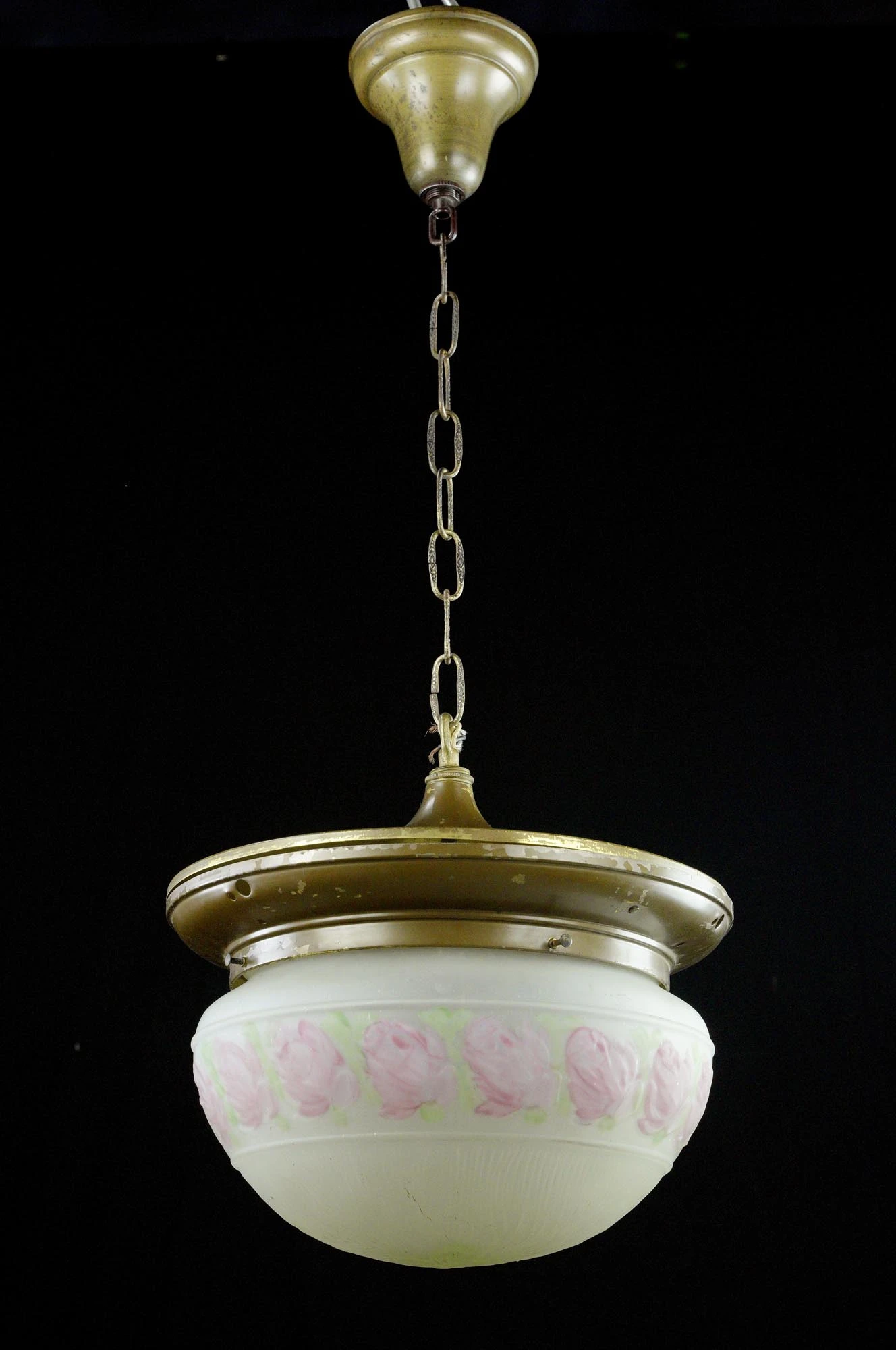 Traditional Floral White Glass Globe Brass Chain Pendant Light 4 Traditional Floral White Glass Globe Brass Chain Pendant Light - Image 2