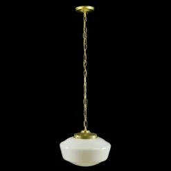 Schoolhouse 14 In. Milk Glass Brushed Brass Chain Pendant Light