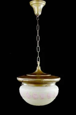 Traditional Floral White Glass Globe Brass Chain Pendant Light
