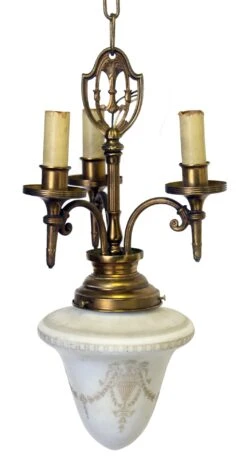 Tulip Glass Pendant Light With 3 Arm Brass Frame